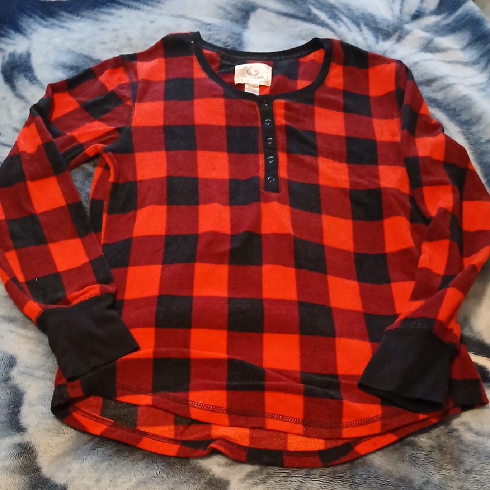 Pj Couture Red and Black Long Sleeve woman's pajama shirt M